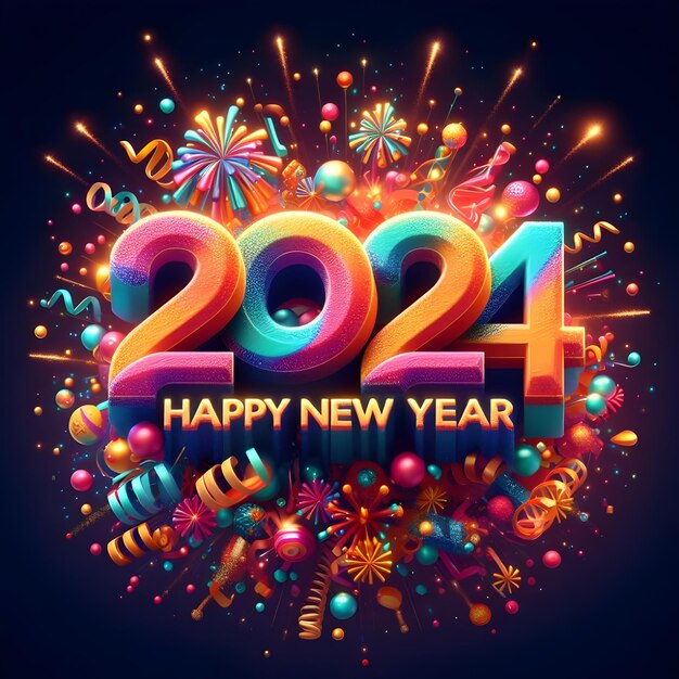 Foto kleurrijke 3d rendering gelukkig nieuw jaar 2024 3d tekst effect foto