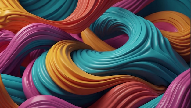 Kleurrijke 3D-weergave van verweven roze, blauwe, oranje en rode vormen