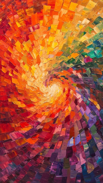 Kleurrijke abstracte schilderij met een spiraal in het midden
