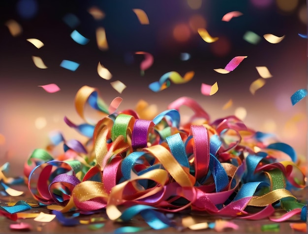 Kleurrijke abstracte vallende lint papier confetti gedraaide muziek feest viering mooie achtergrond