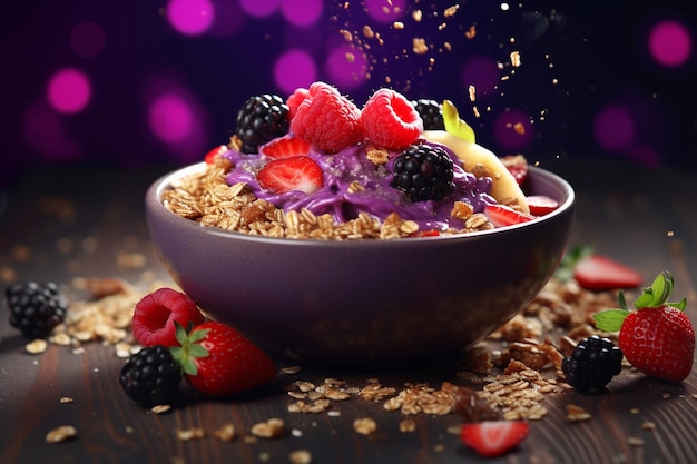 Kleurrijke acai bowl gegarneerd met granola verse berri 00148 00