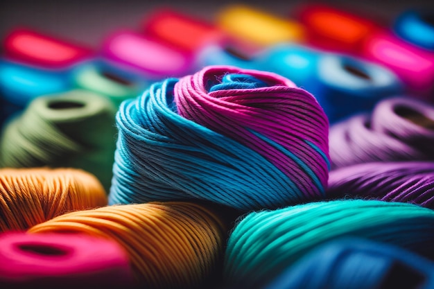 Kleurrijke achtergrond gemaakt van veel wollen garenballen Verschillende kleurrijke naaigarens