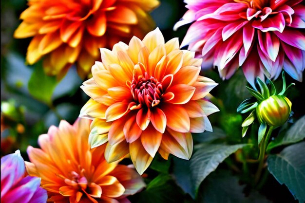 kleurrijke achtergrond van bloemblaad zachte kleurrijke dahlias zomer kleuren in de tuin