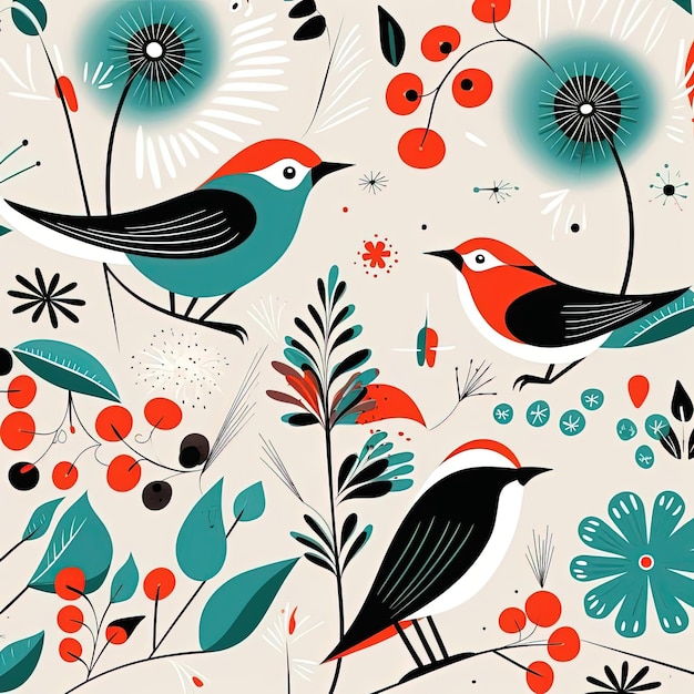 kleurrijke achtergrond voor behang met vogels in de stijl van modernistische illustraties
