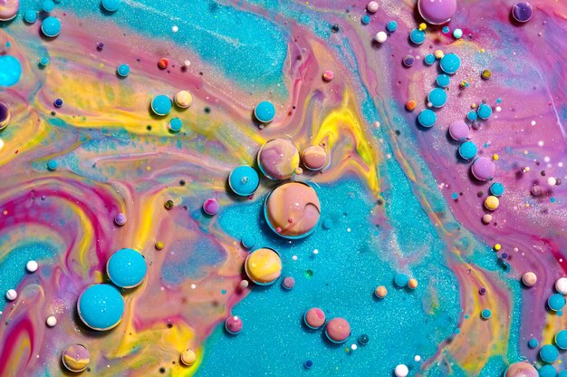 Kleurrijke acryl bubbels. Abstracte inkt ontwerpsjabloon gemengde textuur achtergrond. Vloeibare kleur achtergrond. Behang patroon. Olie affiche. Ontwerpsjabloon. Vloeiende kunst