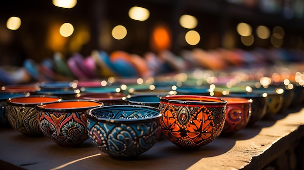 Kleurrijke ambachtelijke werkzaamheden op de Indonesische aardewerkmarkt