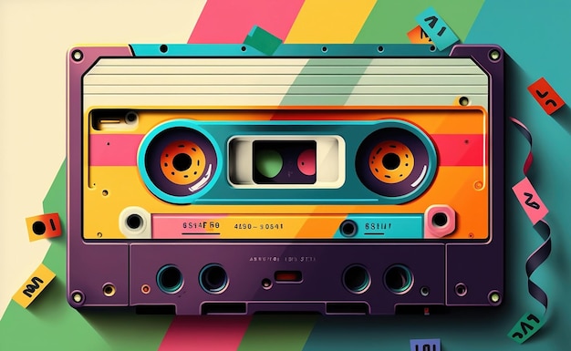 Kleurrijke analoge cassette-illustratie in retro-stijl