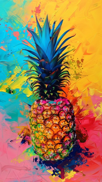 Kleurrijke ananas op een levendige geschilderde achtergrond