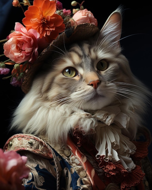 Kleurrijke Antropomorfe Rococo Cat AI gegenereerd