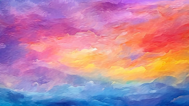 Kleurrijke aquarel achtergrond met geschilderde zonsondergang hemel kleuren van roze blauw paars groen en geel abstract mooi schilderij voor banner sjabloon behang Generatieve Ai