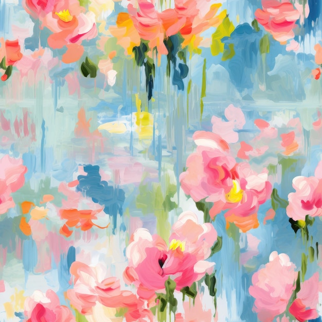Kleurrijke aquarel penseelstreek schilderij Monet stijl naadloze patroon achtergrond