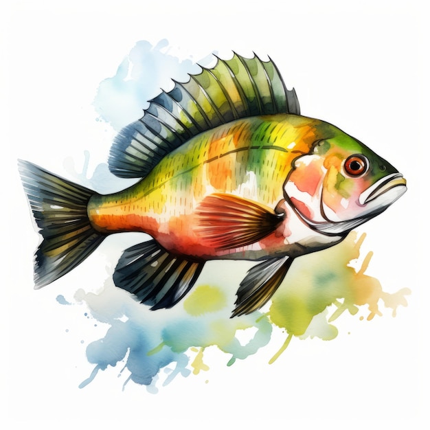 Kleurrijke Aquarel Perch Clipart met witte achtergrond