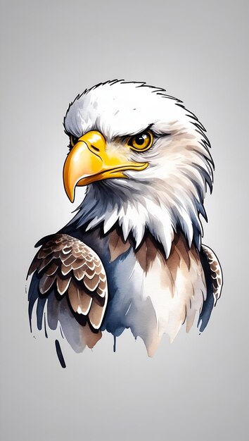 Kleurrijke aquarel schattige Bald Eagle logo illustratie op een witte achtergrond