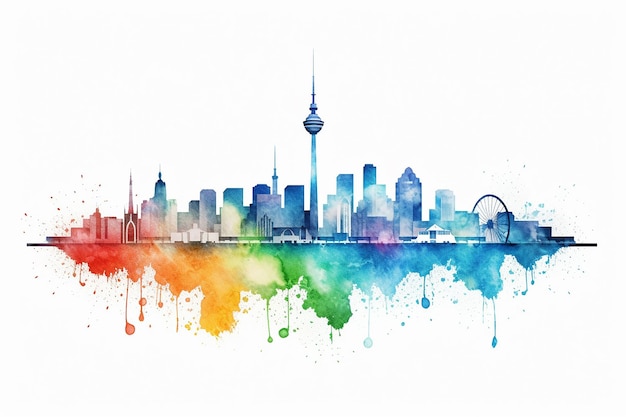 kleurrijke aquarel stadslandschap vector illustratie op witte achtergrond