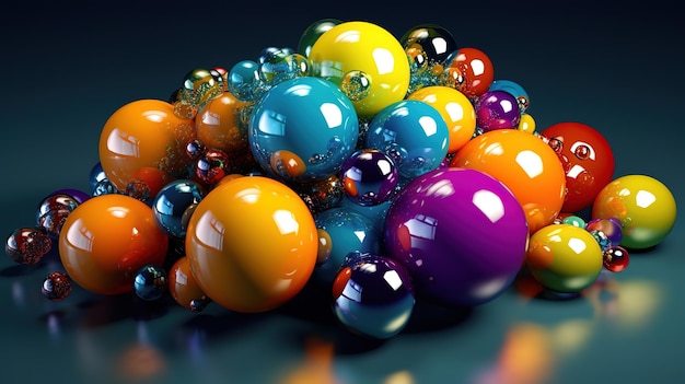 Kleurrijke ballen levitatie in de lucht op blauwe achtergrond Generatieve Ai