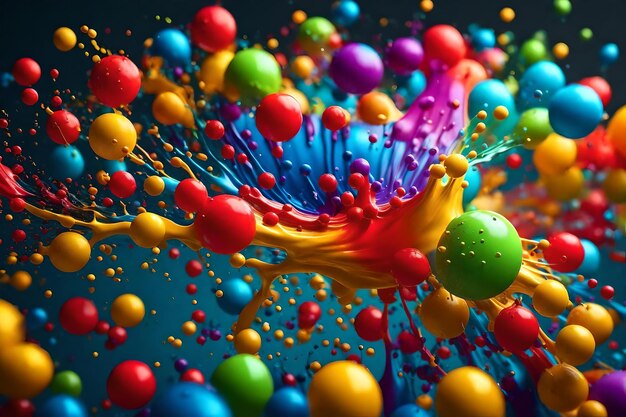 Kleurrijke ballen worden besproeid met water en gekleurde ballen.