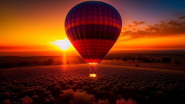 Kleurrijke ballon die door de zonsondergang in de lucht zweeft