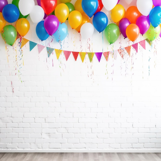 Kleurrijke ballonnen en confetti Kleurrijke feestballonnen met confetti AI gegenereerd