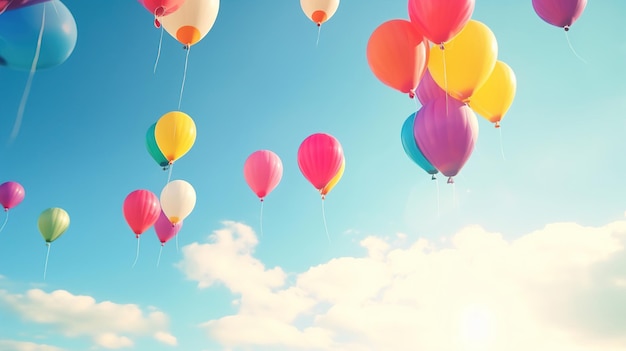 kleurrijke ballonnen in de lucht met wolken en wolken