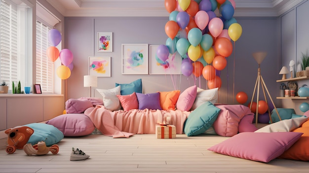 kleurrijke ballonnen in een kamer kleurrijke verjaardagskamer met ballonnen kleurrijke balonnen achtergrond