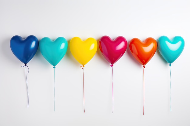Kleurrijke ballonnen in vorm van hart op witte achtergrond