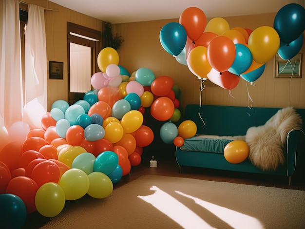 kleurrijke ballonnen met linten en kaarsen