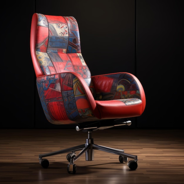 Kleurrijke bekleed kantoorstoel met realistische anamorfe kunst