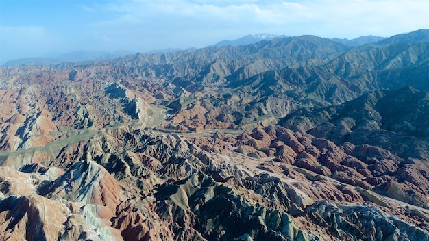 Kleurrijke bergen regenboog bergen Luchtfoto Zhangye National Geopark Gansu Province China