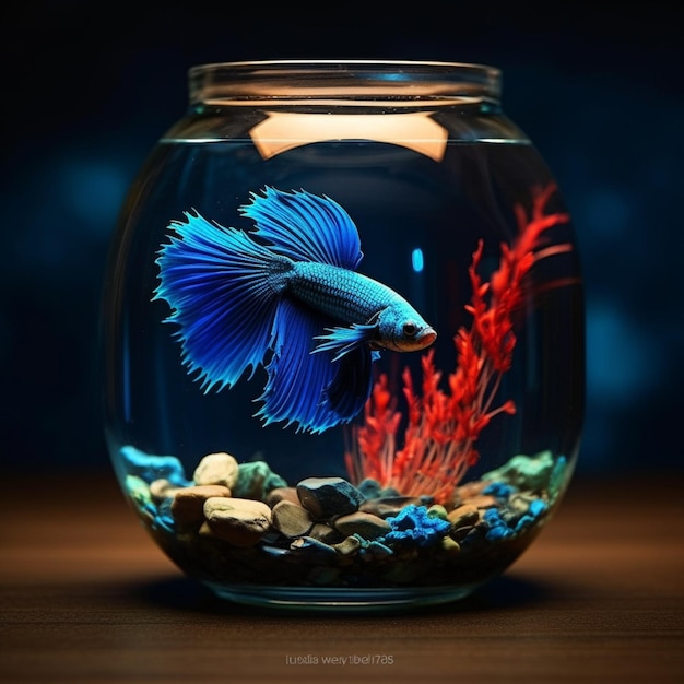 Kleurrijke bettavissen op het aquariumbeeld van de glas decoratieve kom AI Gegenereerde art
