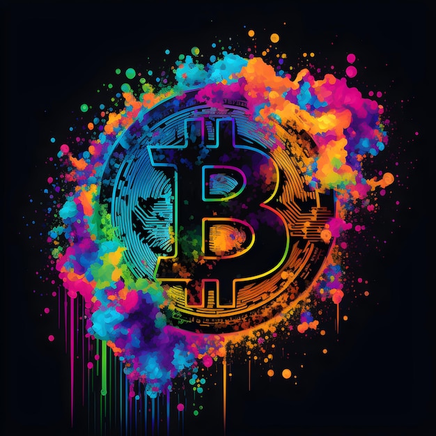 Kleurrijke bitcoin illustratie neon splash