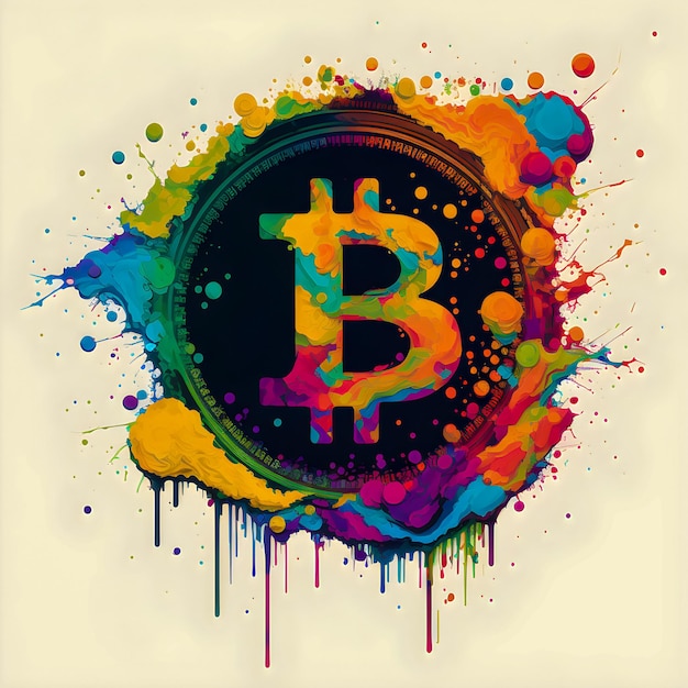 Kleurrijke bitcoin illustratie neon splash