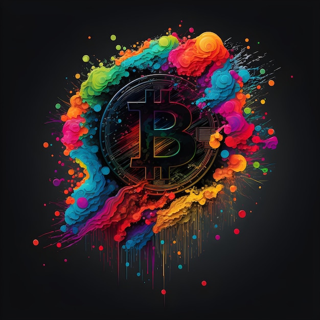 Kleurrijke bitcoin illustratie neon splash