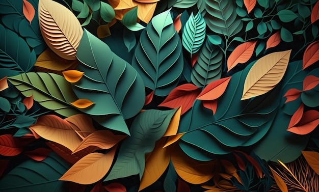 Kleurrijke bladeren abstracte achtergrond Generatieve AI