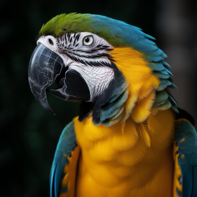 Kleurrijke blauwe en gele ara papegaai Ara ararauna Illustratie AI GenerativexA