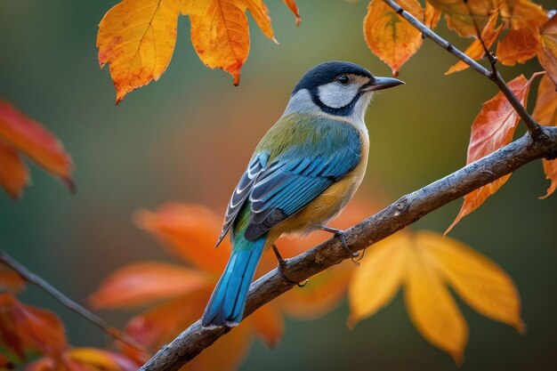 Kleurrijke blauwe tit vogel op een herfst tak