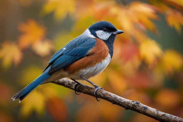 Kleurrijke blauwe tit vogel op een herfst tak