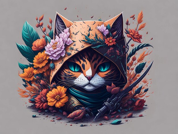 kleurrijke bloem kat gezicht illustratie decoratie