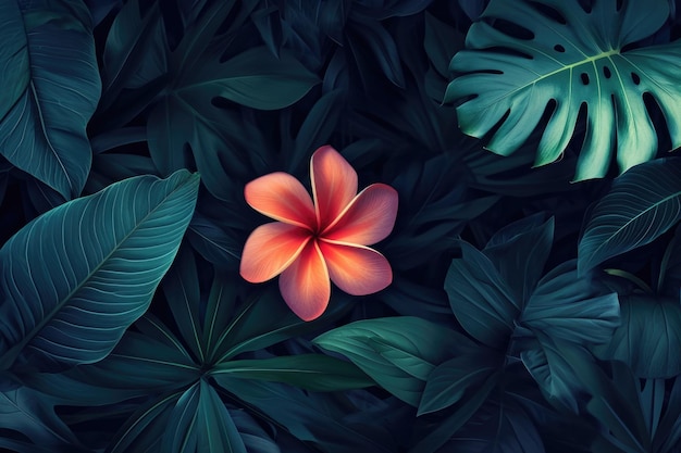 kleurrijke bloem op de donkere tropische achtergrond van de gebladerteaard