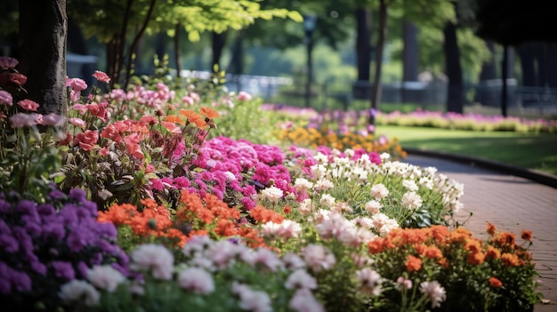 kleurrijke bloembedden in het park