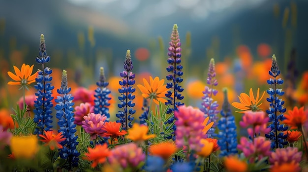 Kleurrijke bloemen bloeien in het gras