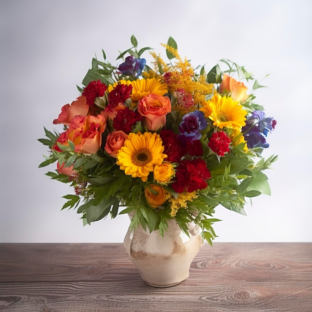 Kleurrijke bloemen in een vaas genereren ai