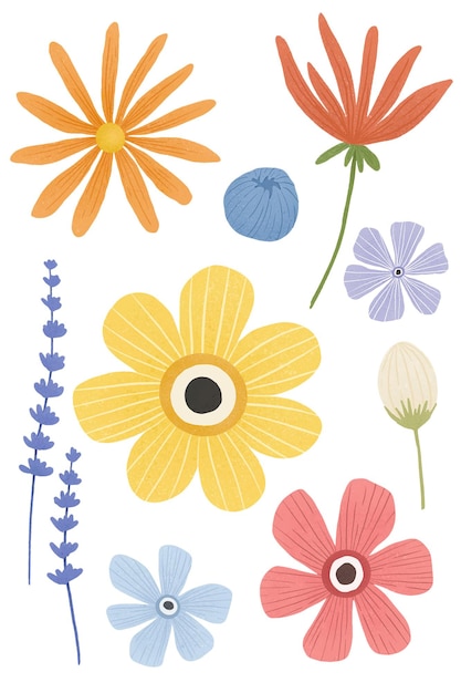 Kleurrijke bloemen ontwerp element set transparante png