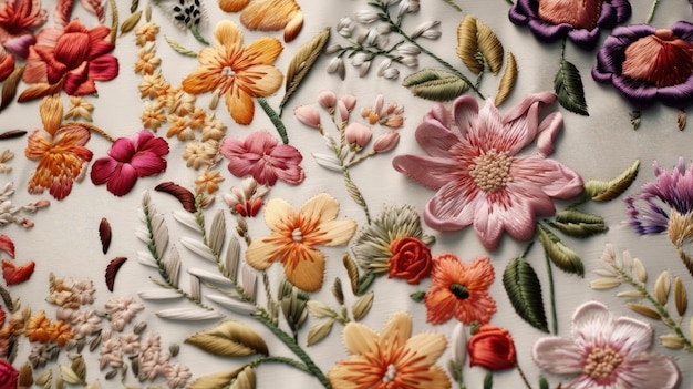 Foto kleurrijke bloemkunst op witte achtergrond wallpaper illustratie borduurwerk bloemen hd-afbeelding