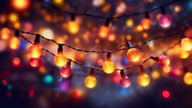 Foto kleurrijke bokeh en retro string lights