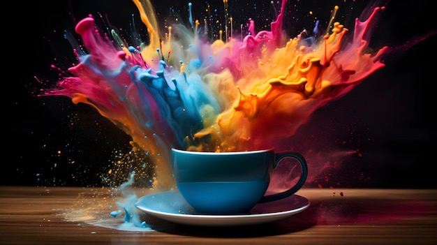 Kleurrijke Brew Rainbow Explosion in de Coffee Cup Delights
