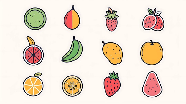 Kleurrijke cartoon iconen van fruit