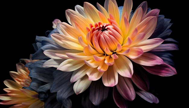 Kleurrijke chrysant bloem close-up op zwarte achtergrond