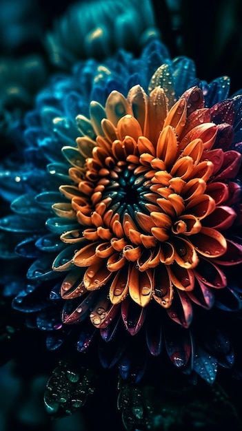 Foto kleurrijke chrysanthemum bloem met waterdruppels close-up prachtige bloemen behang