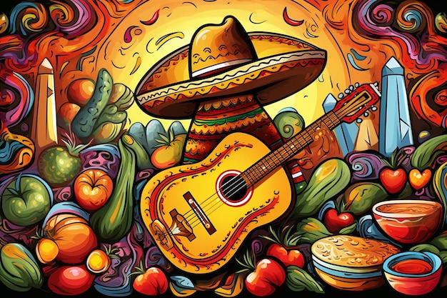 Kleurrijke Cinco De Mayo kunstwerk tekening afbeelding