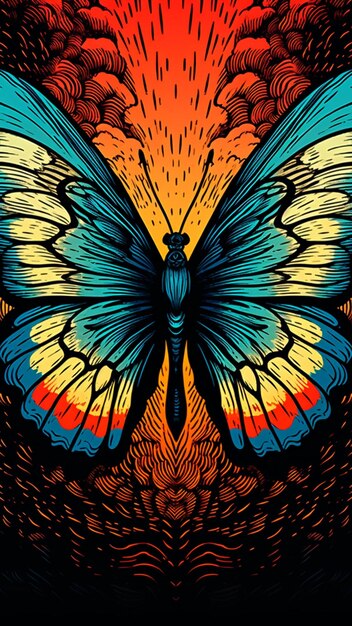 Kleurrijke close-up illustratie van een vlinder